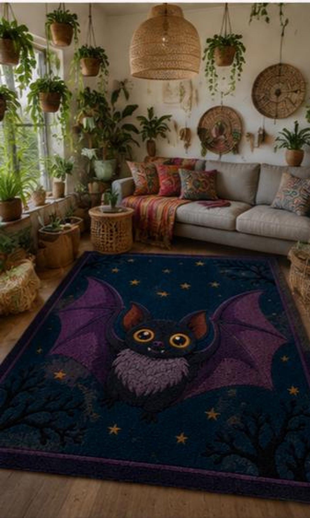Gothic Bat Area Rug, Goth Nursery Decor, Hand-Tufted Wool | Made to Order