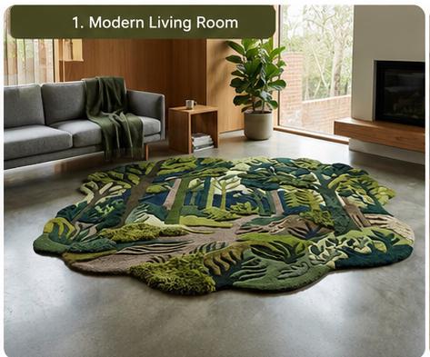 3D Carved Forest Canopy Rug – Handmade Wool Woodland Pathway Carpet | 100% New Zealand Wool | Made to Order