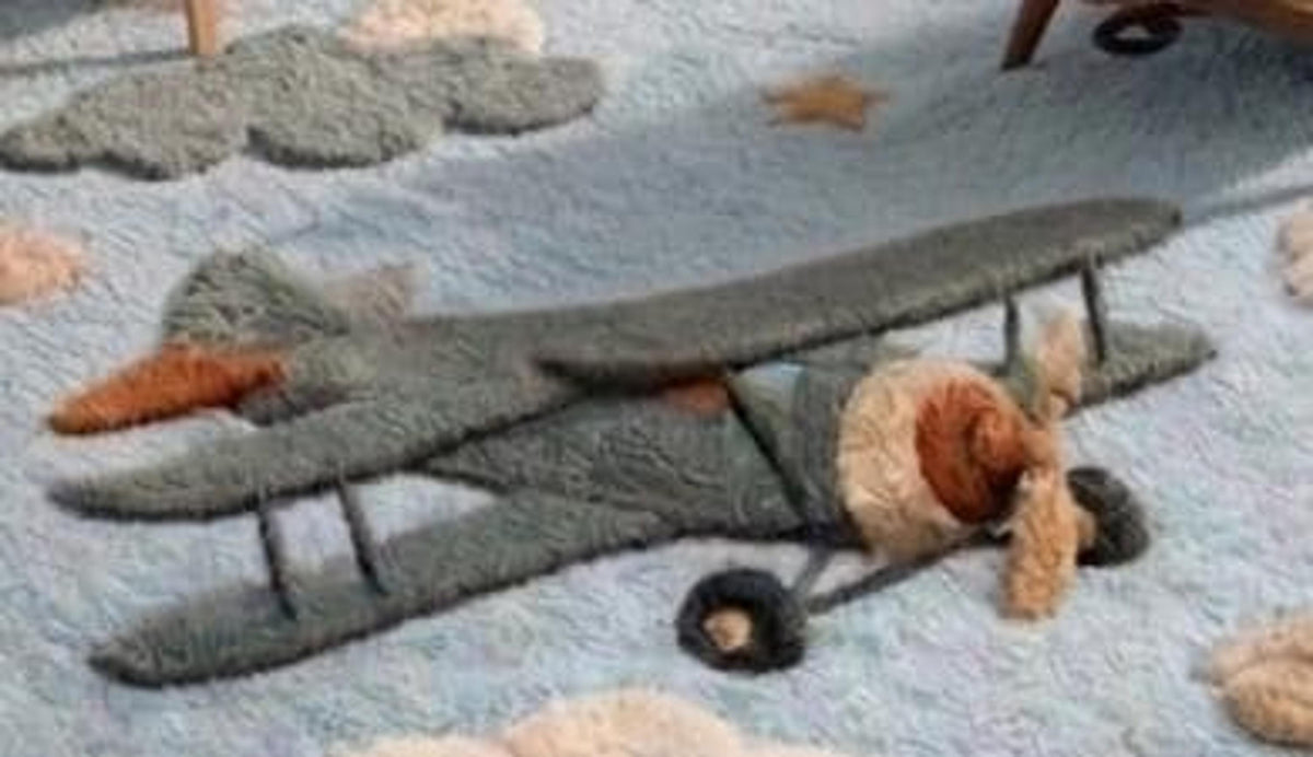 Airplane Nursery Rug, Kids Sky Adventure Room Decor, Handmade Wool Tufted Mat | Made to Order