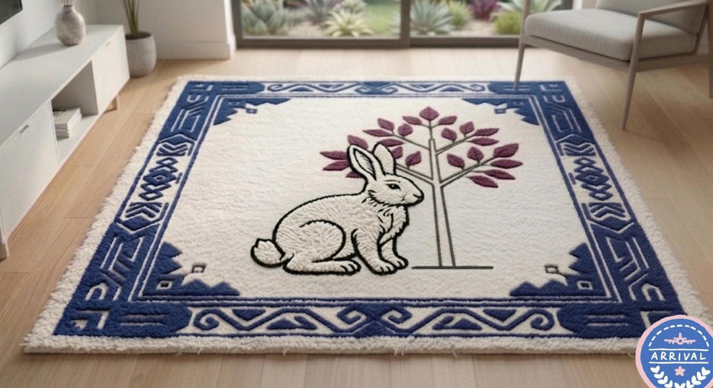 Hand-Tufted Rabbit Wool Rug | Blue Willow Fairy Tale Nursery Carpet | Made to Order