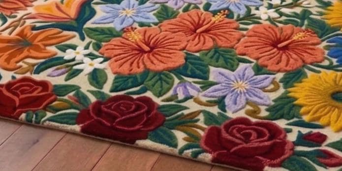 Vibrant 3D Sculpted Tropical Floral Garden Hand-Tufted Rug | Made to Order