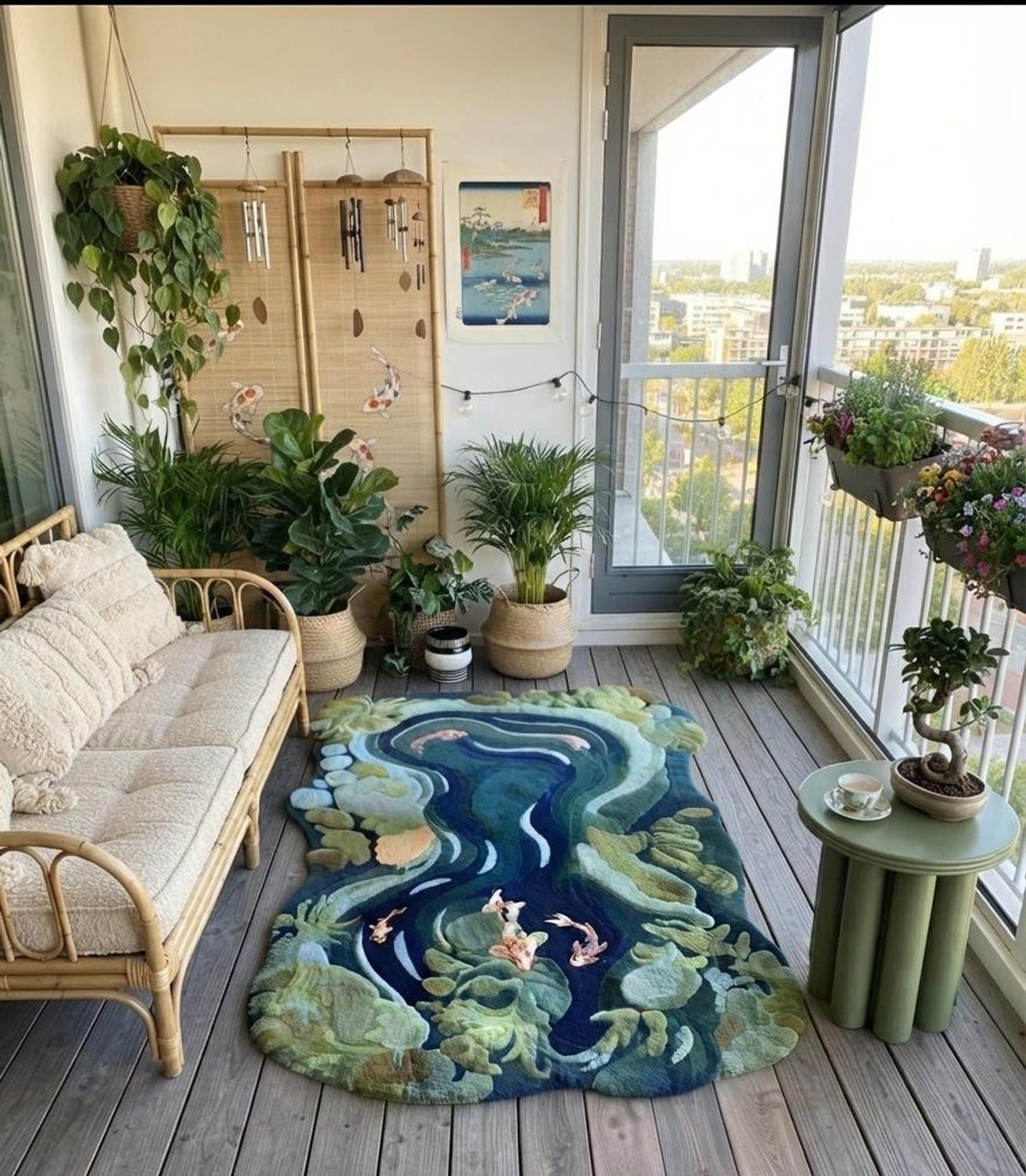 Koi Pond Rug, Sculpted Floor Art for Zen Spaces, Custom Wool Carpet | Made to Order