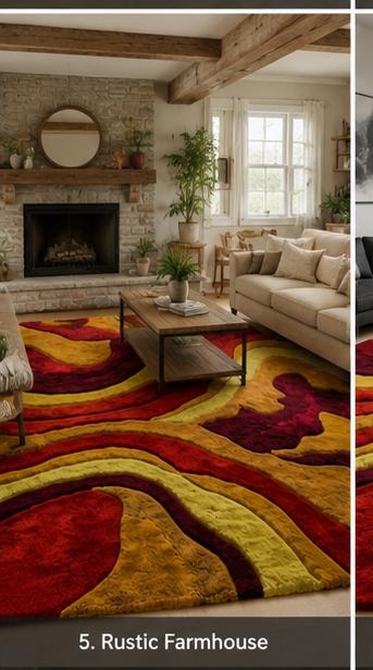 Hand-Tufted Wool Rug – Abstract Burgundy, Ochre Gold, Crimson Waves Carpet | 100% New Zealand Wool | Made to Order