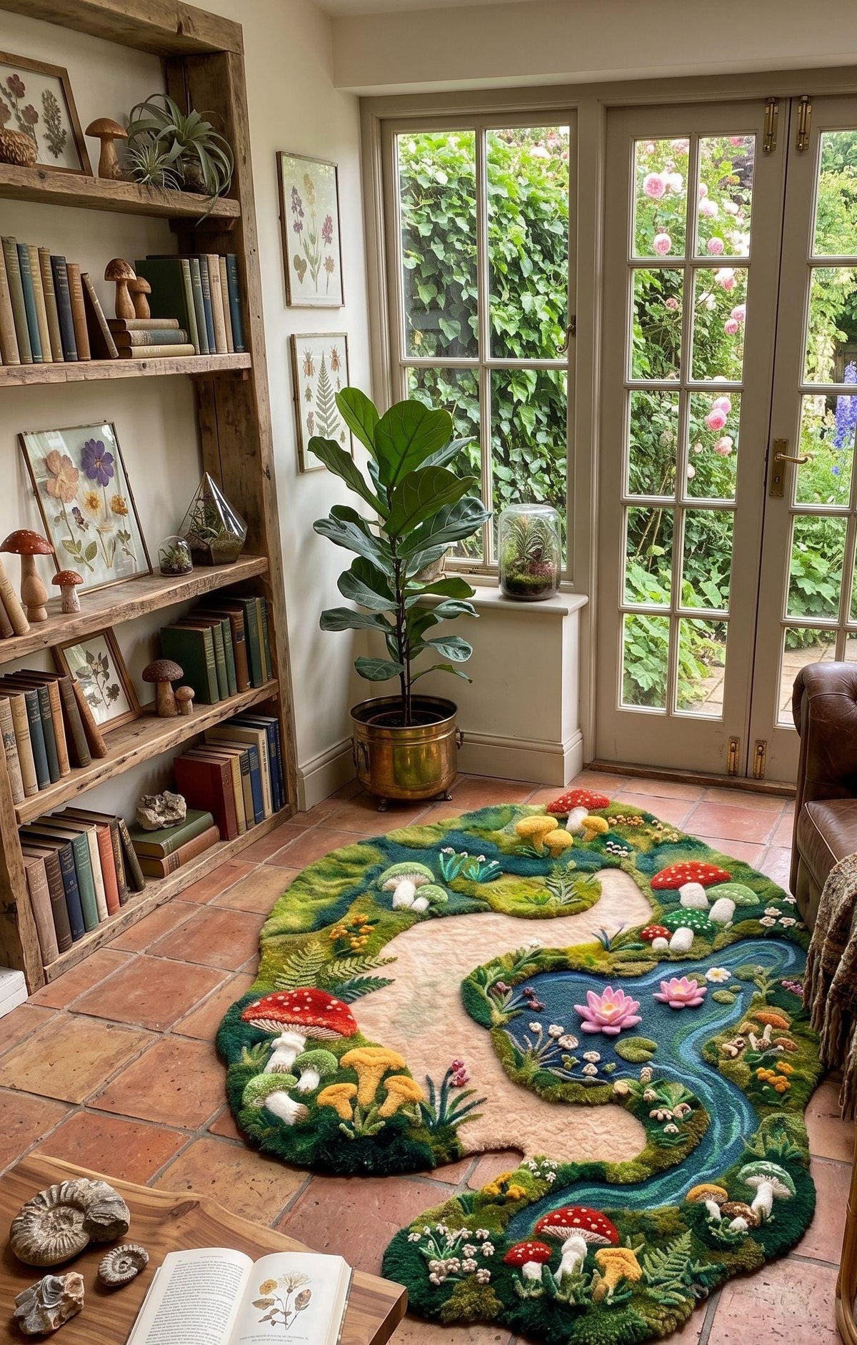 3D Mushroom Rug, Hand-Tufted Cottagecore Floor Decor, Fairycore Aesthetic Woodland Pathway | 100% New Zealand Wool | Made to Order