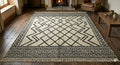 Hand Knotted Wool Area Rug – Black & Cream Fringed Farmhouse Style | Free Doorstep Delivery to USA (Made to Order)