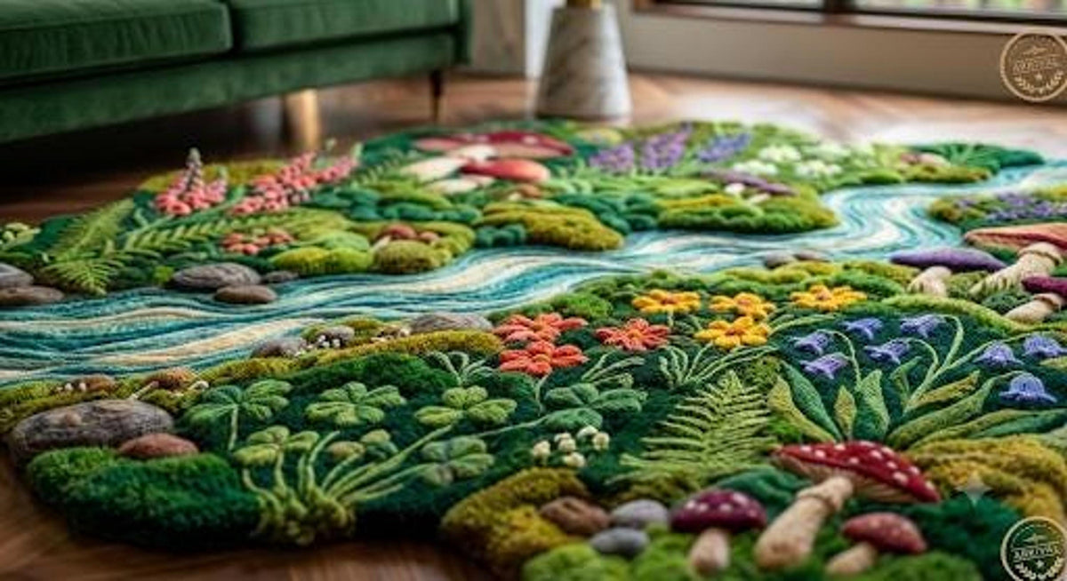 3D Moss Forest Rug, Hand-Tufted Wool Floor Covering, Organic Riverbed Design | 100% New Zealand Wool | Made to Order