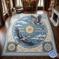 Flying Herons Baroque Border Rug – Ochre Gold & Slate Blue | 100% New Zealand Wool | Made to Order