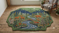 Hand-Carved Wool Forest Wildlife Rug – Mountain Stream, Deer, Bear, Fox Scene | Made to Order
