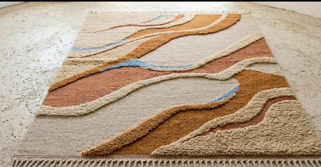 Handcrafted in India Abstract Wave Wool Rug – 3D Carved Topographical Sand Dune Area Carpet | Made to Order
