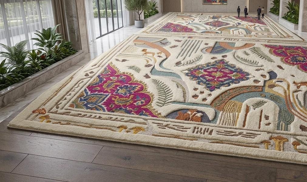 Luxury 3D Sculpted Abstract Oriental Medallion Hand-Tufted Rug | 100% Wool | Made to Order