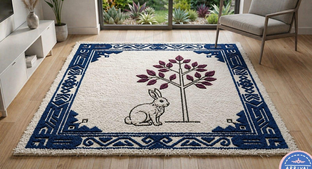 Hand-Tufted Rabbit Wool Rug | Blue Willow Fairy Tale Nursery Carpet | Made to Order