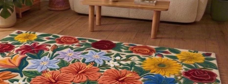 Vibrant 3D Sculpted Tropical Floral Garden Hand-Tufted Rug | Made to Order