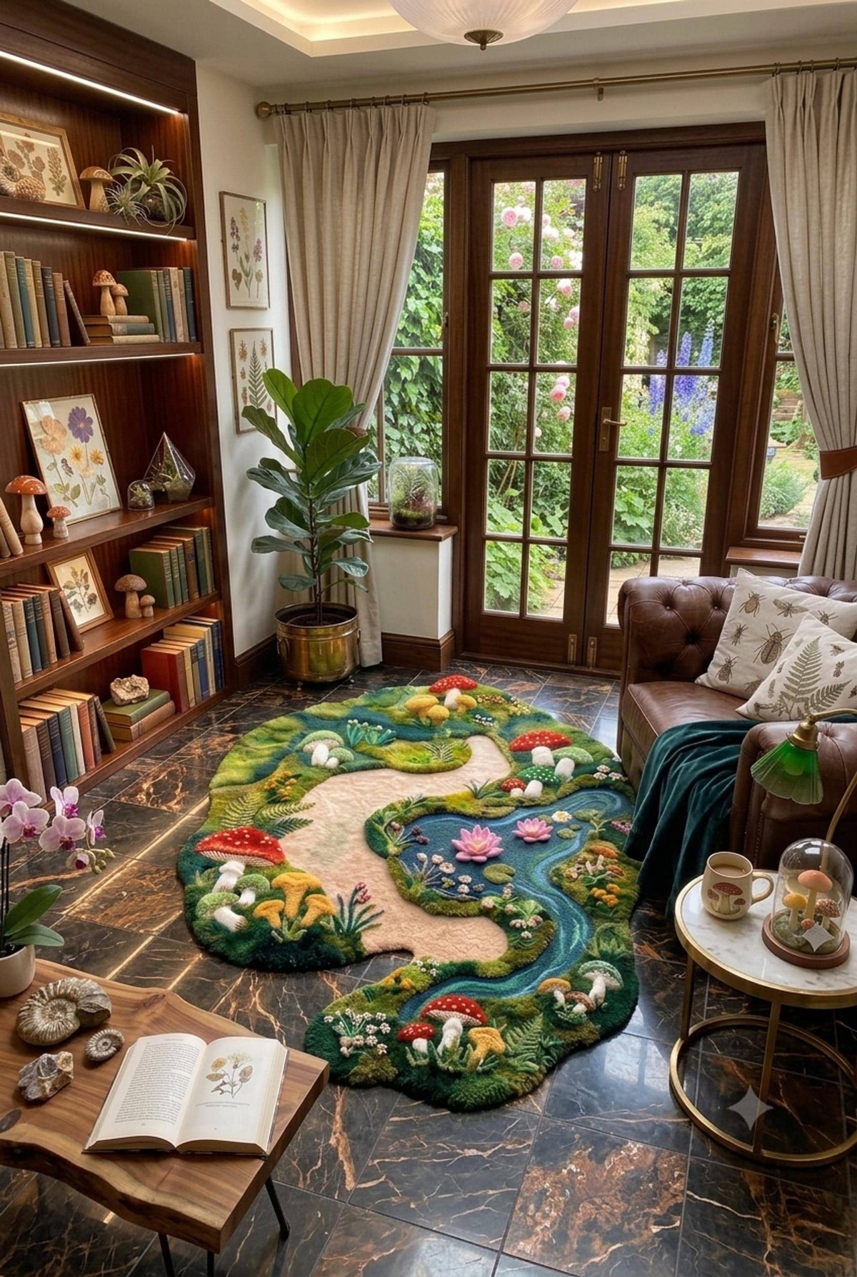 3D Mushroom Rug, Hand-Tufted Cottagecore Floor Decor, Fairycore Aesthetic Woodland Pathway | 100% New Zealand Wool | Made to Order