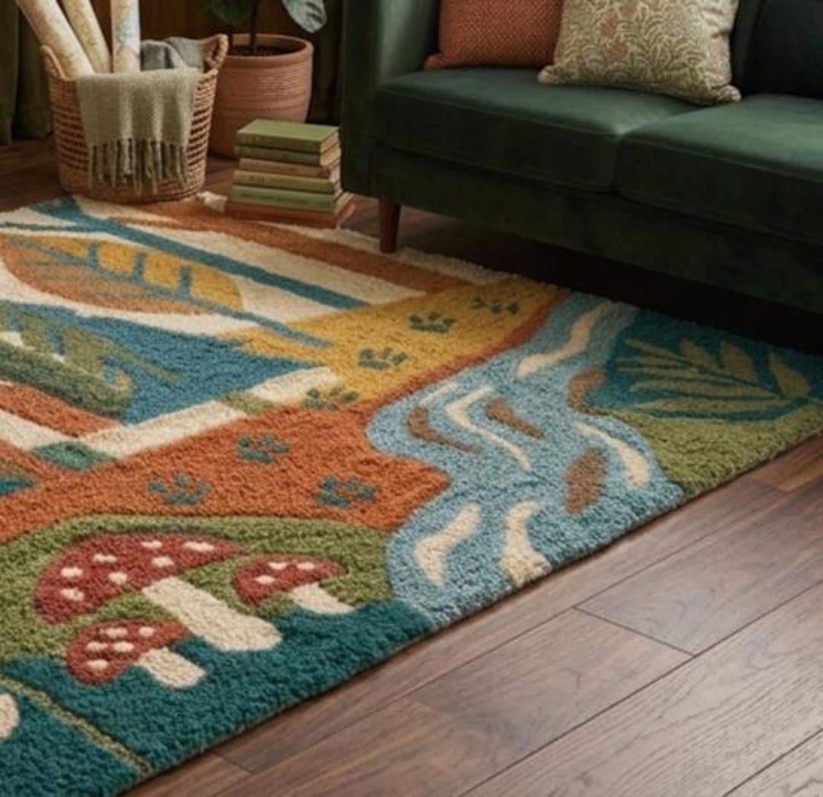 Forest Landscape Area Rug, 3D Leaf Pattern for Woodland Decor, Hand-Tufted Mat | 100% New Zealand Wool | Made to Order
