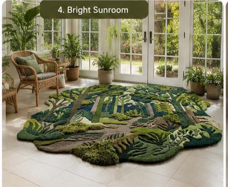 3D Carved Forest Canopy Rug – Handmade Wool Woodland Pathway Carpet | 100% New Zealand Wool | Made to Order