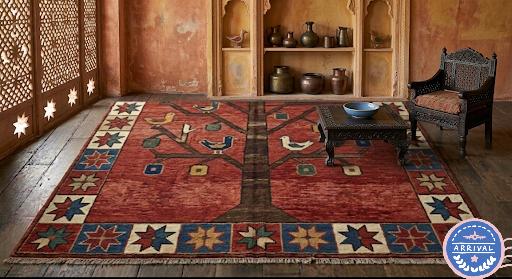 Hand Knotted Wool Tree of Life Rug – Terracotta Red with Tribal Birds & Geometric Border | Free Doorstep Delivery to USA (Made to Order)