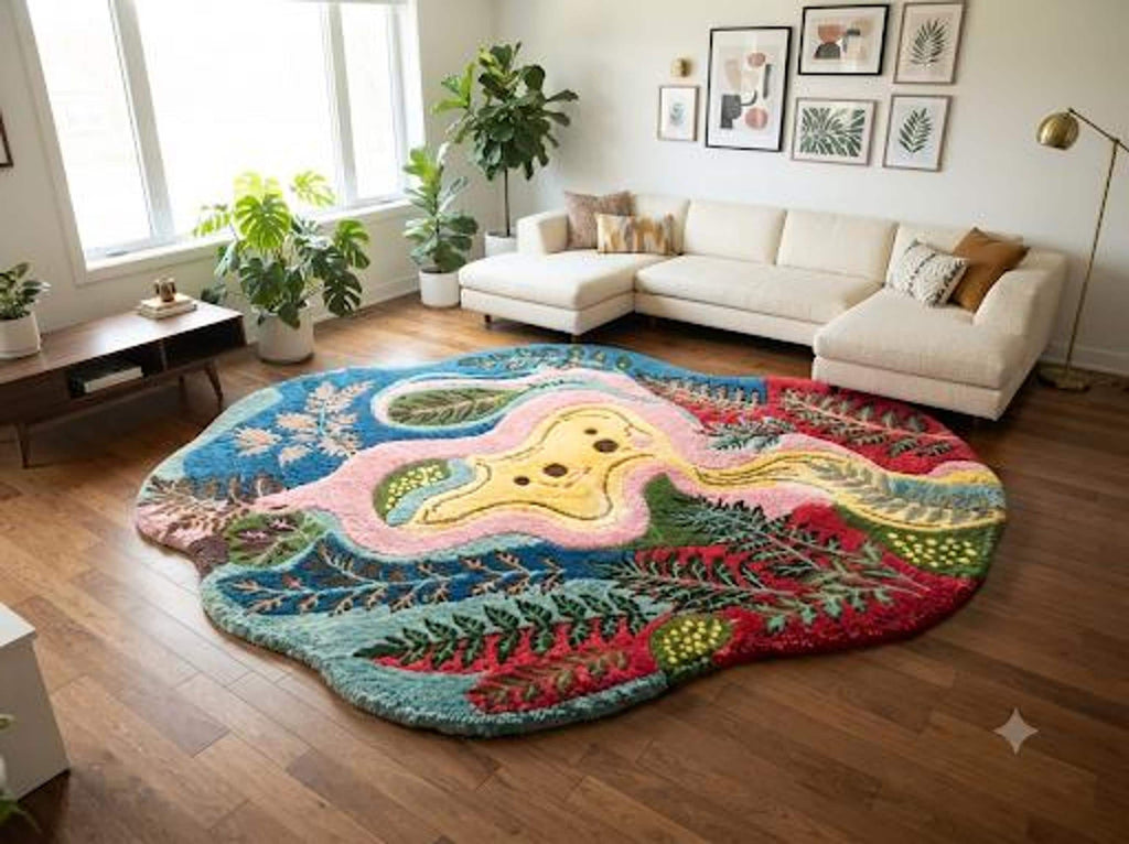 3D Textured Rug, Fern Pattern Design, Colorful Foyer Decor | Made to Order