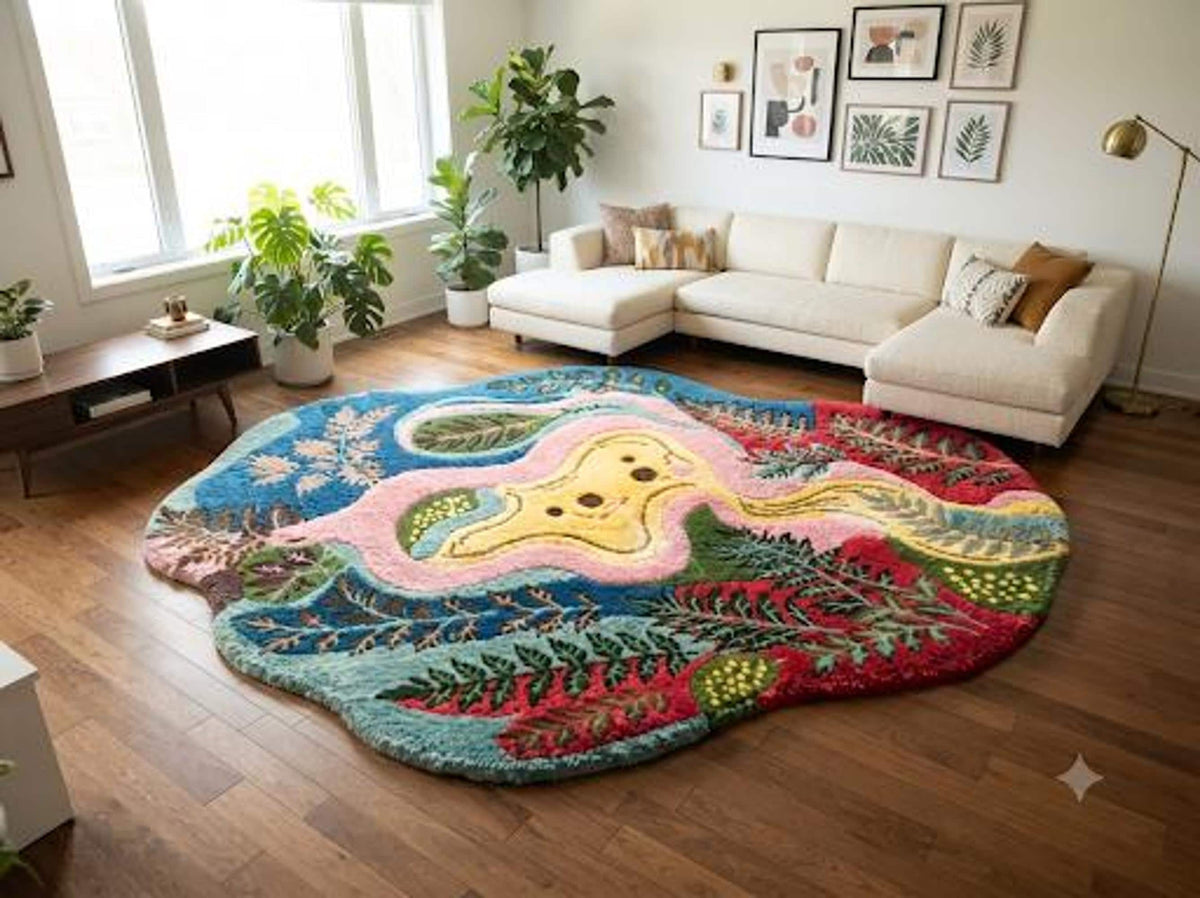 3D Textured Rug, Fern Pattern Design, Colorful Foyer Decor | Made to Order