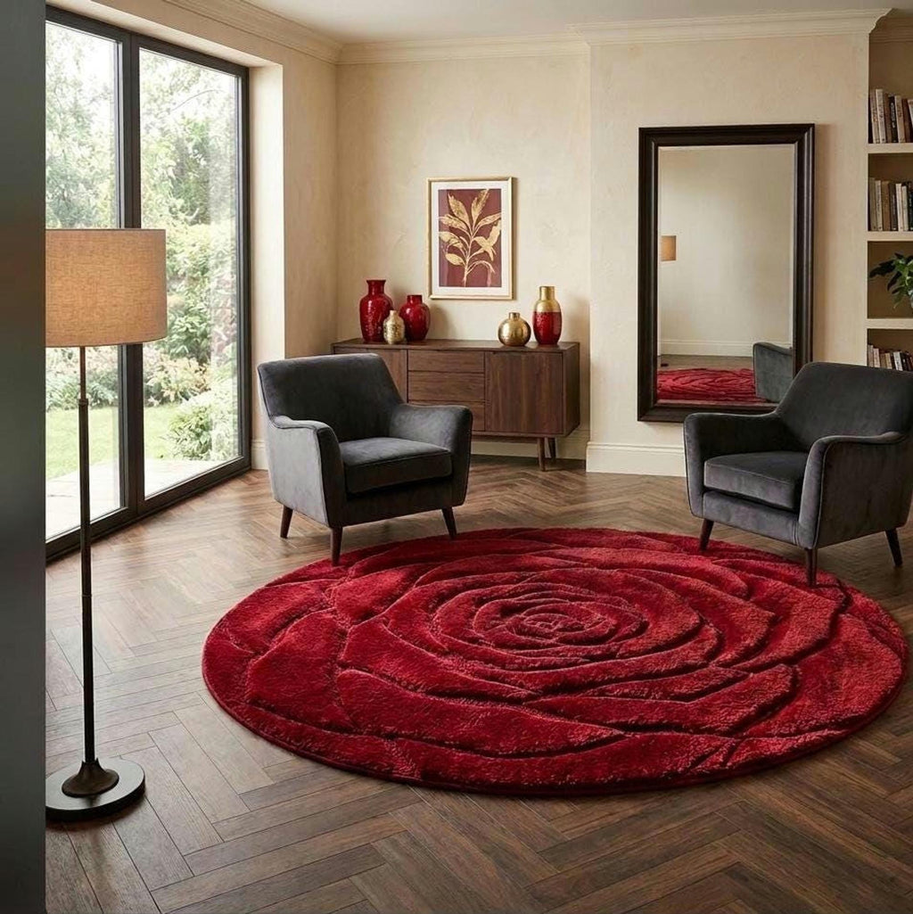 Sculpted Rose Mat, Handmade Wool Accent for Romantic Rooms, 3D Petal Texture | 100% New Zealand Wool | Made to Order
