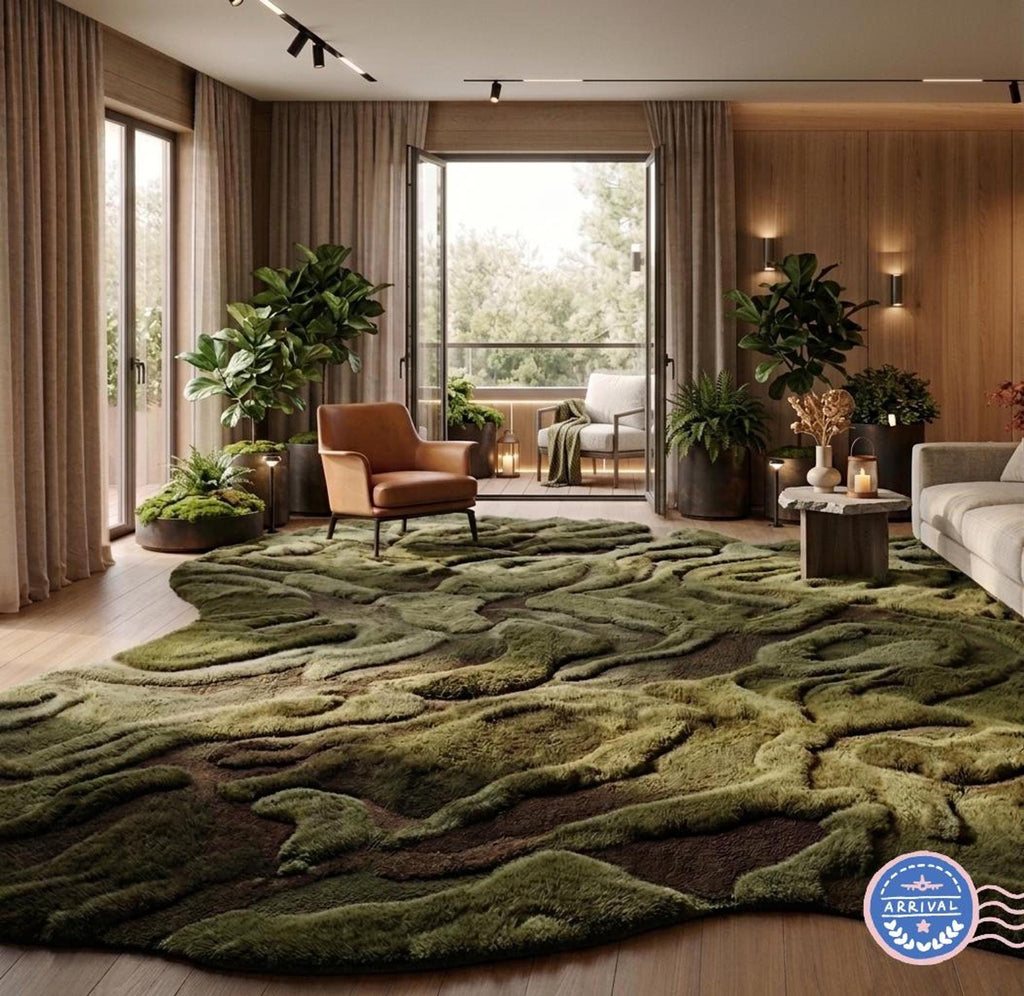 Moss Area Rug, 3D Topographical Forest Floor Mat, Handmade Irregular Landscape | Made to Order