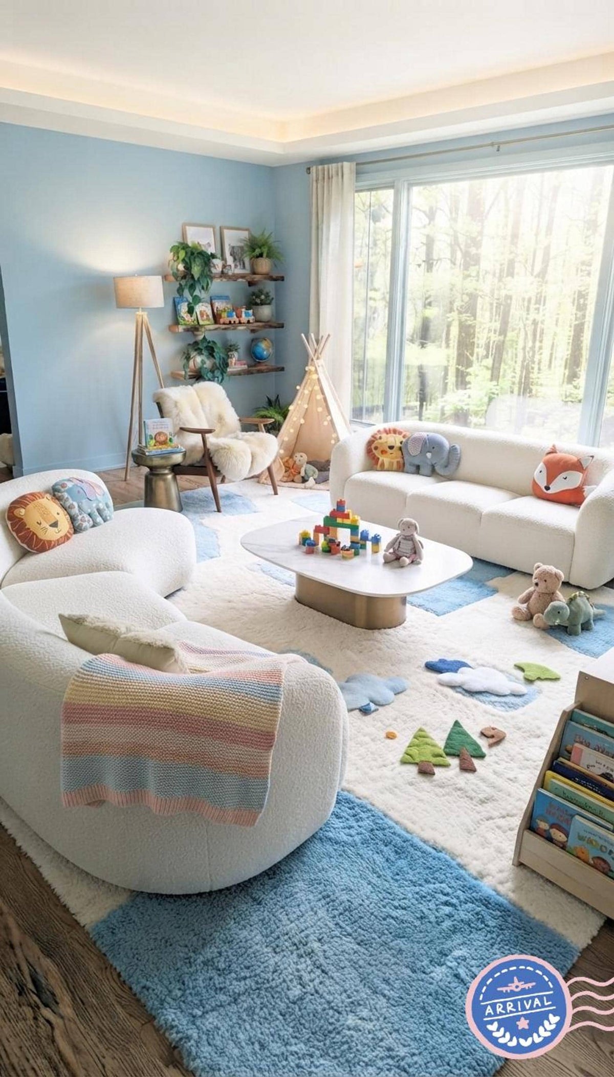 Blue Geometric Shag Area Rug, Handmade Cream 3D High Pile Design, Modern Home Decor | Made to Order