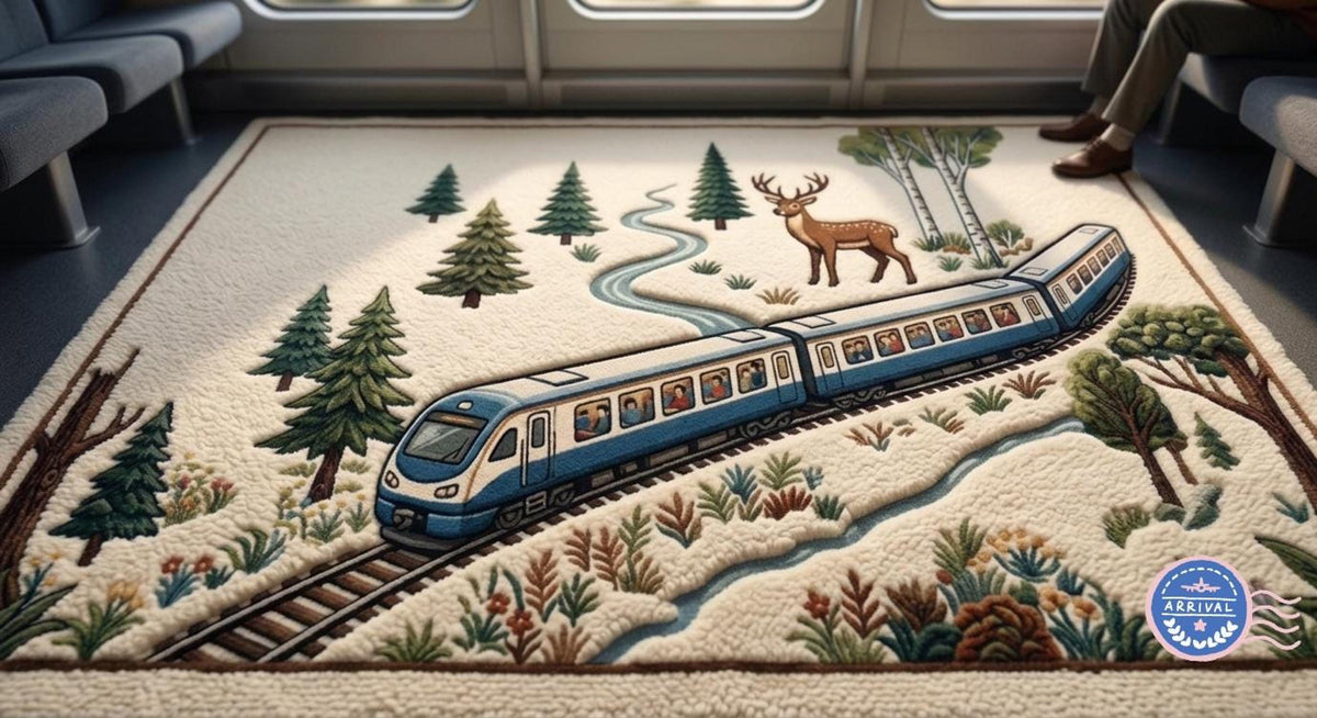 3D Tufted Train, Woodland Landscape for Kids Room Decor, Storybook Wool Rug | Made to Order