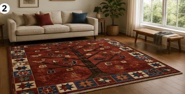 Hand Knotted Wool Tree of Life Rug – Terracotta Red with Tribal Birds & Geometric Border | Free Doorstep Delivery to USA (Made to Order)