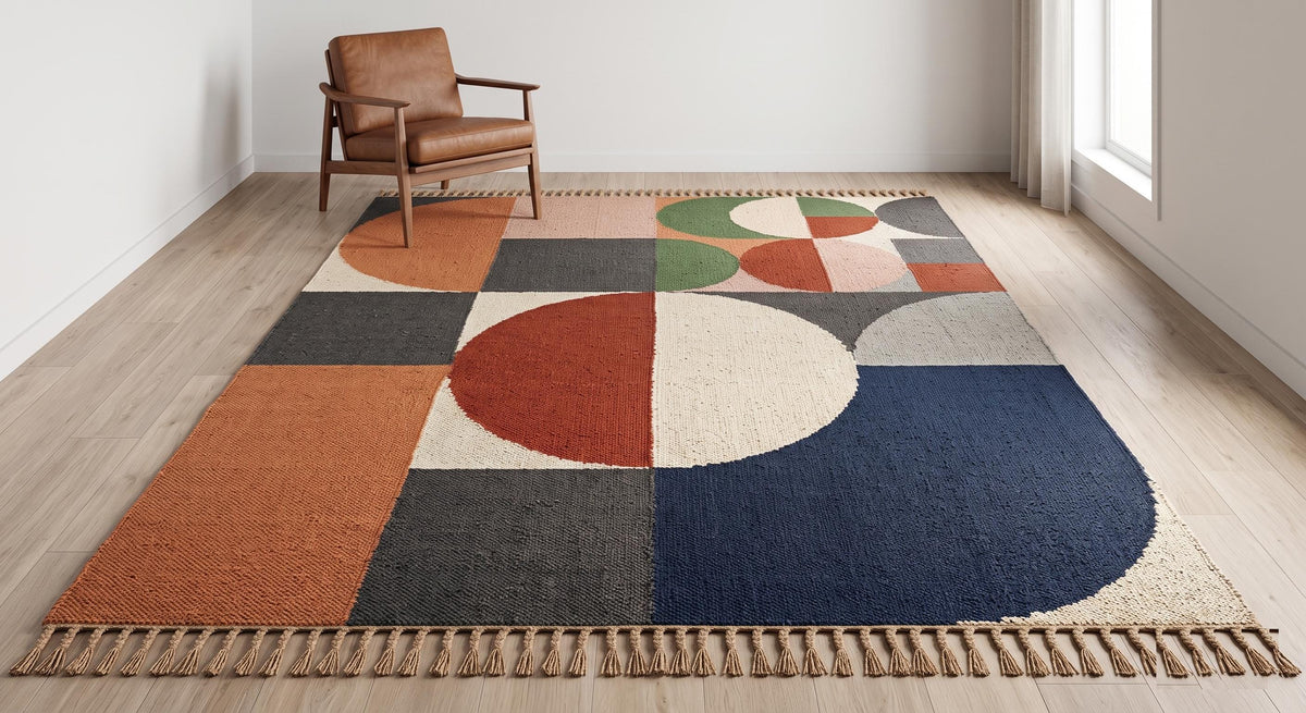 Hand Knotted Wool Area Rug – Modern Geometric Multicolor | Free Doorstep Delivery to USA (Made to Order)