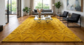 Modern 3D Sculpted Geometric Origami Hand-Tufted Rug - Mustard Yellow Ochre Gold Triangular Lattice Carpet