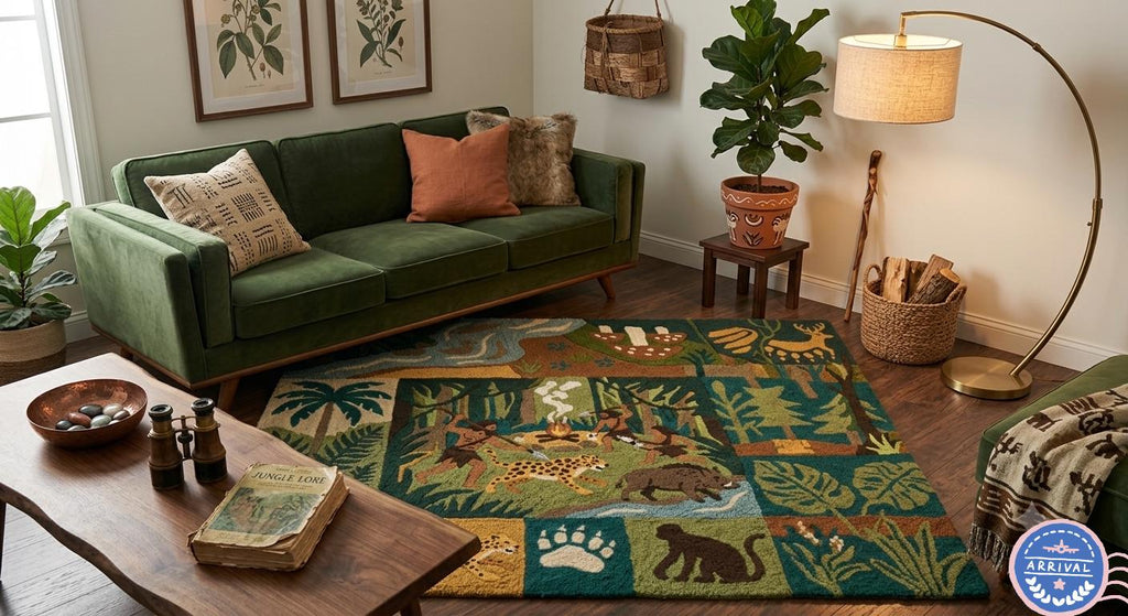 Hand-Made Wilderness Collage Rug, 3D Textured Campfire Storytelling Carpet | 100% New Zealand Wool | Made to Order