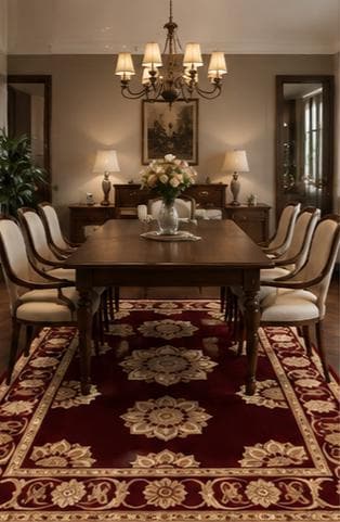 Hand Knotted Wool Area Rug – Burgundy & Gold Floral Medallion Carpet | Free Doorstep Delivery to USA (Made to Order)