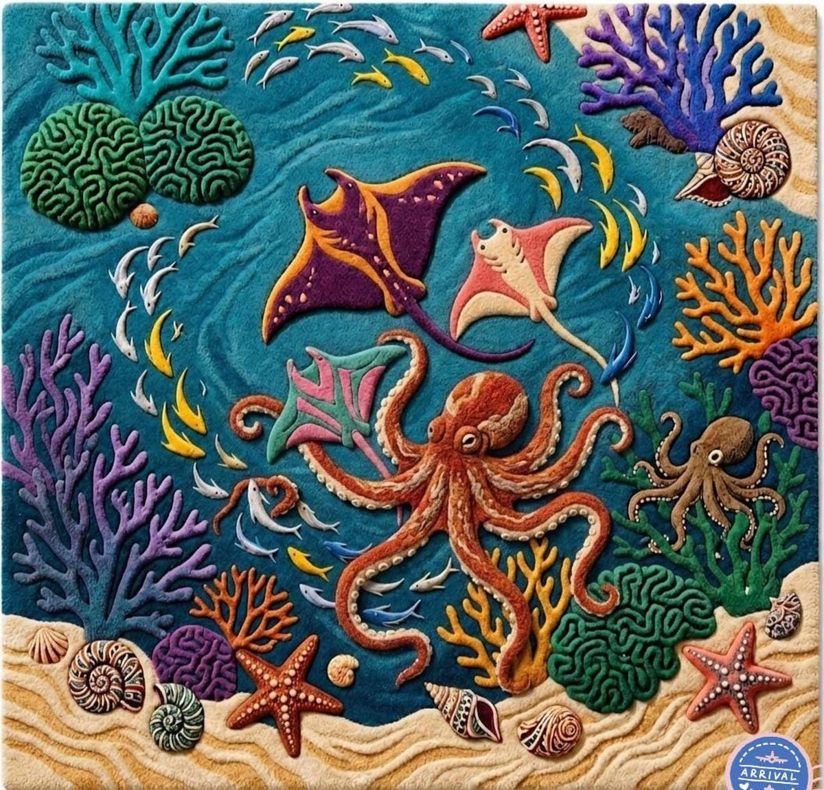 Manta Ray Carpet, Coral Reef Bedroom Decor, Sculpted High Pile Wool | Made to Order