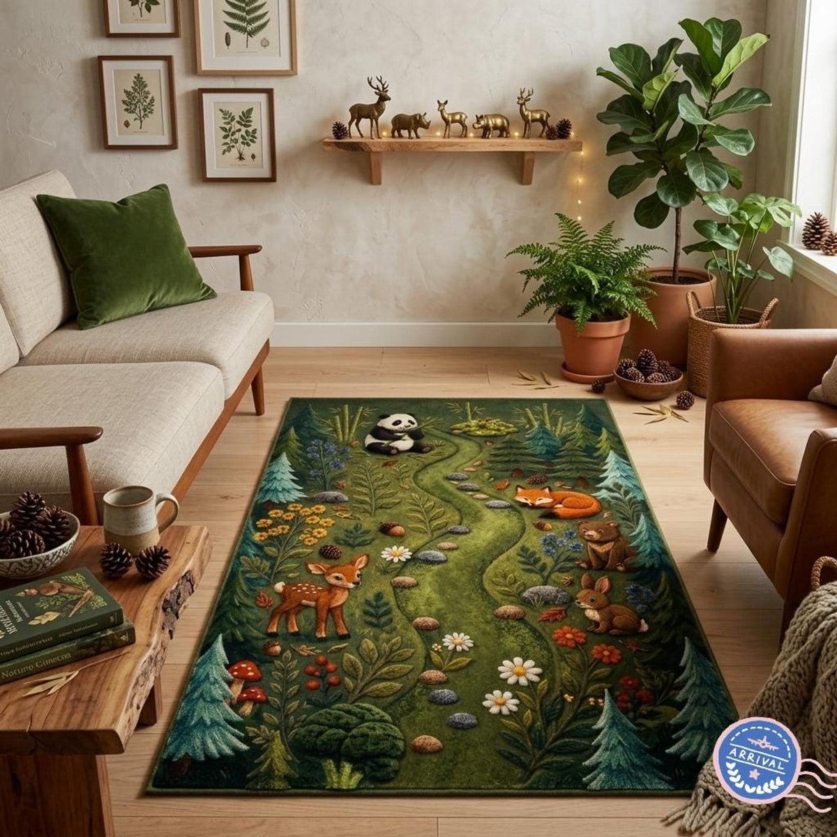 3D Forest Rug, Panda Fox Nursery Decor, Hand-Tufted Wool Carpet from India | Made to Order