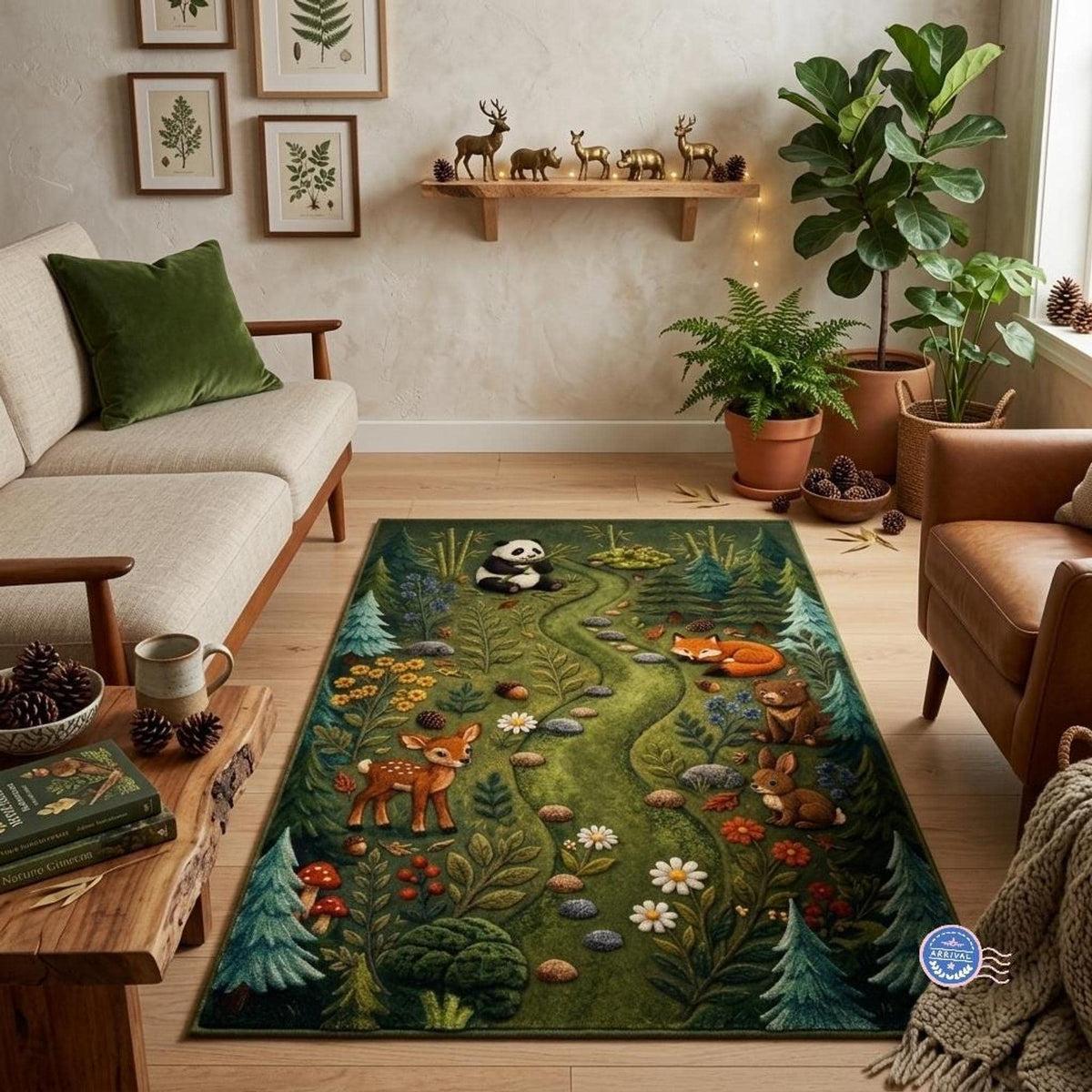3D Forest Rug, Panda Fox Nursery Decor, Hand-Tufted Wool Carpet from India | Made to Order