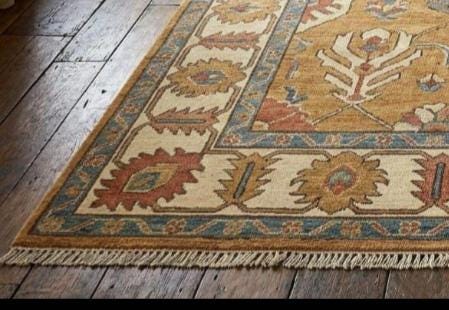 Hand Knotted Wool Oushak Rug – Mustard Gold Floral Carpet | Free Doorstep Delivery to USA (Made to Order)