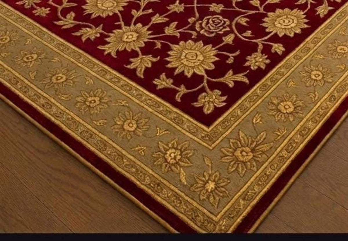 Traditional Burgundy Floral Area Rug, Hand-Tufted Wool Design, Heritage Carpet for Classic Interiors | 100% New Zealand Wool | Made to Order