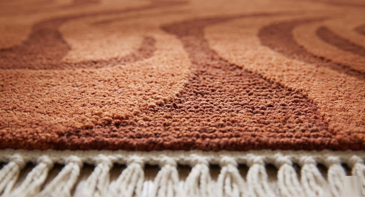Hand Knotted Wool Area Rug – Rust & Terracotta Abstract | Free Doorstep Delivery to USA (Made to Order)