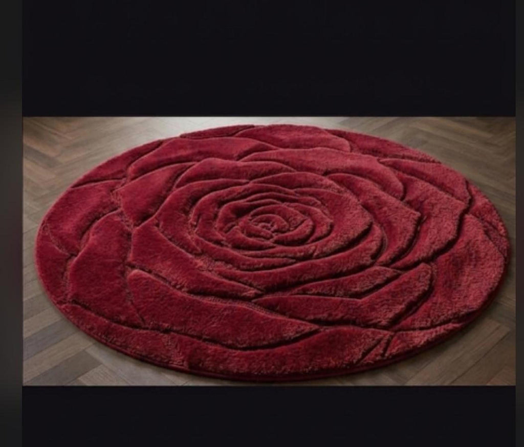 Sculpted Rose Mat, Handmade Wool Accent for Romantic Rooms, 3D Petal Texture | 100% New Zealand Wool | Made to Order