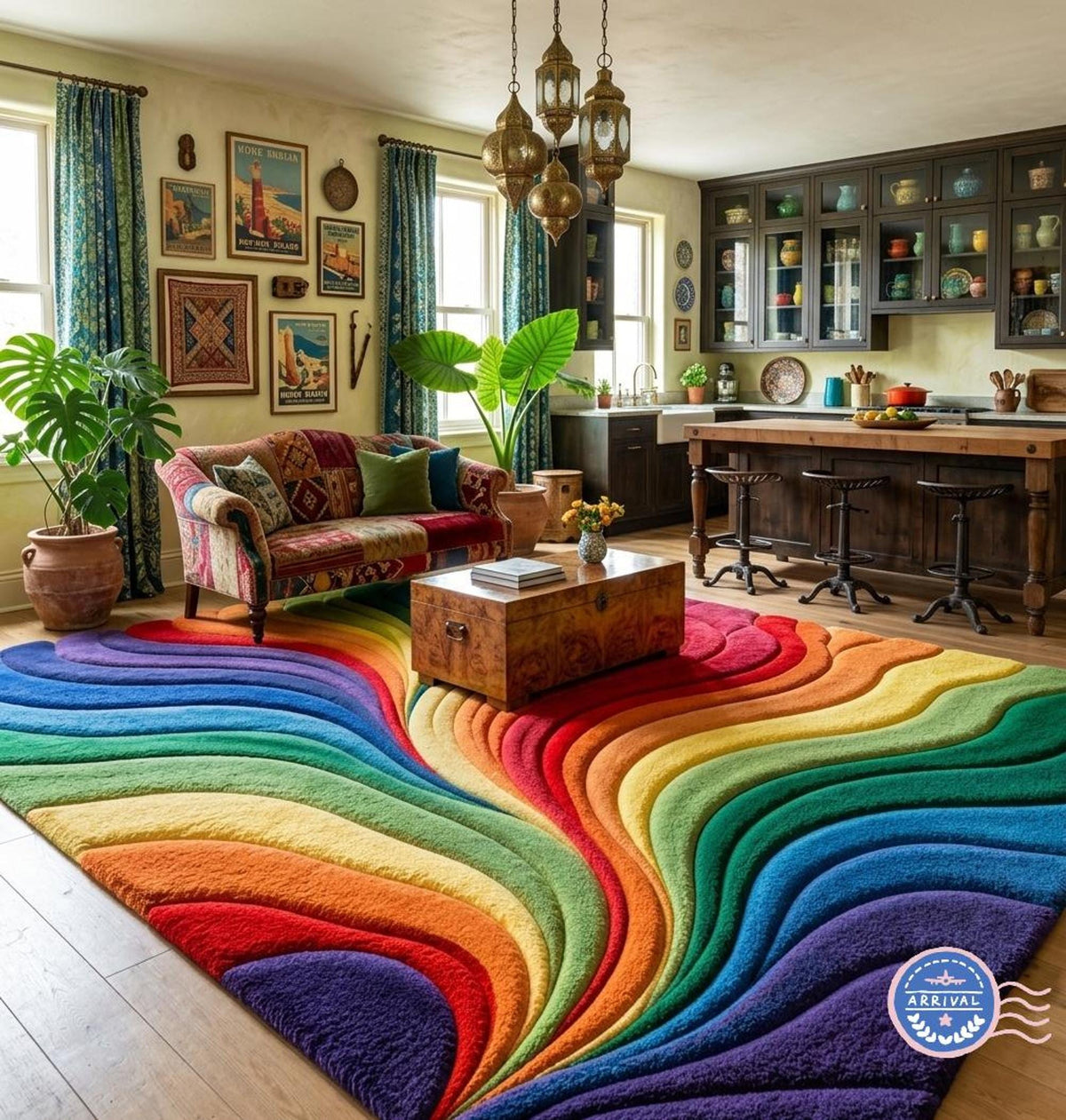 3D Rainbow Area Rug, Hand-Tufted Maximalist Floor Art, Sculpted Wave Carpet | 100% New Zealand Wool | Made to Order