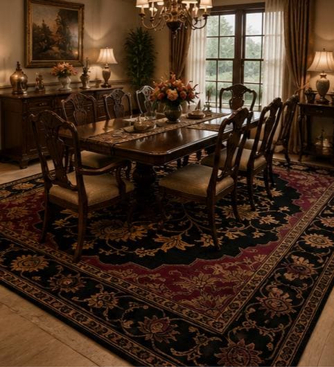Hand Knotted Wool Area Rug – Black & Gold Persian Style Oriental | Free Doorstep Delivery to USA (Made to Order)