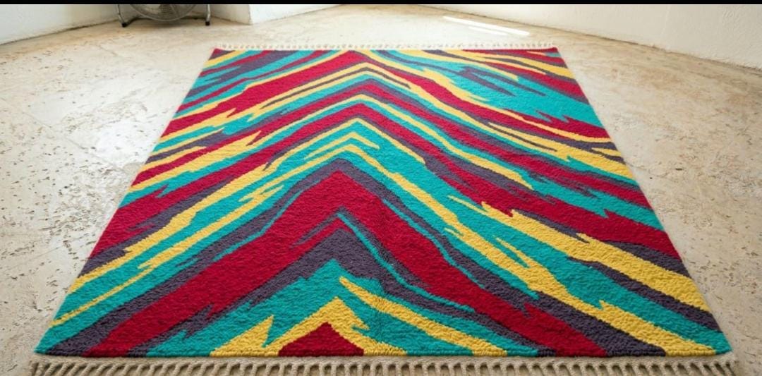 Hand Knotted Wool Area Rug – Shaggy Abstract Chevron | Free Doorstep Delivery to USA (Made to Order)