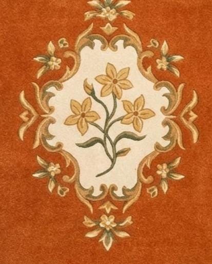 Hand-Tufted Terracotta Floral Medallion Rug – Sage Green Ribbon Border | 100% Wool | Made to Order