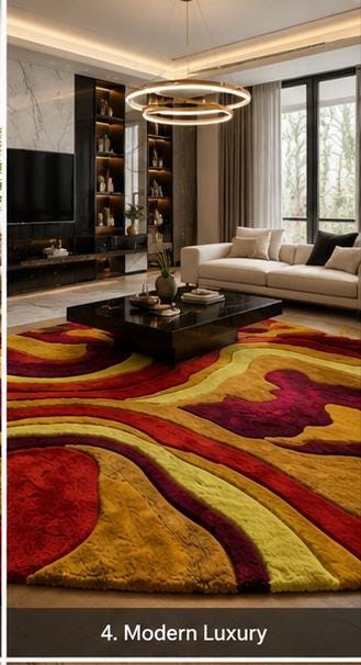 Hand-Tufted Wool Rug – Abstract Burgundy, Ochre Gold, Crimson Waves Carpet | 100% New Zealand Wool | Made to Order