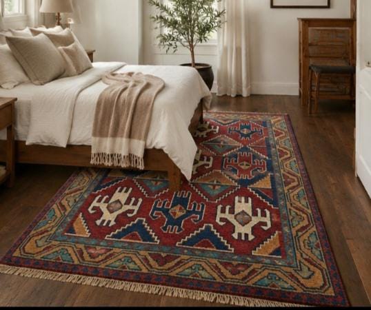 Hand Knotted Wool Area Rug – Tribal Southwestern Geometric | Free Doorstep Delivery to USA (Made to Order)