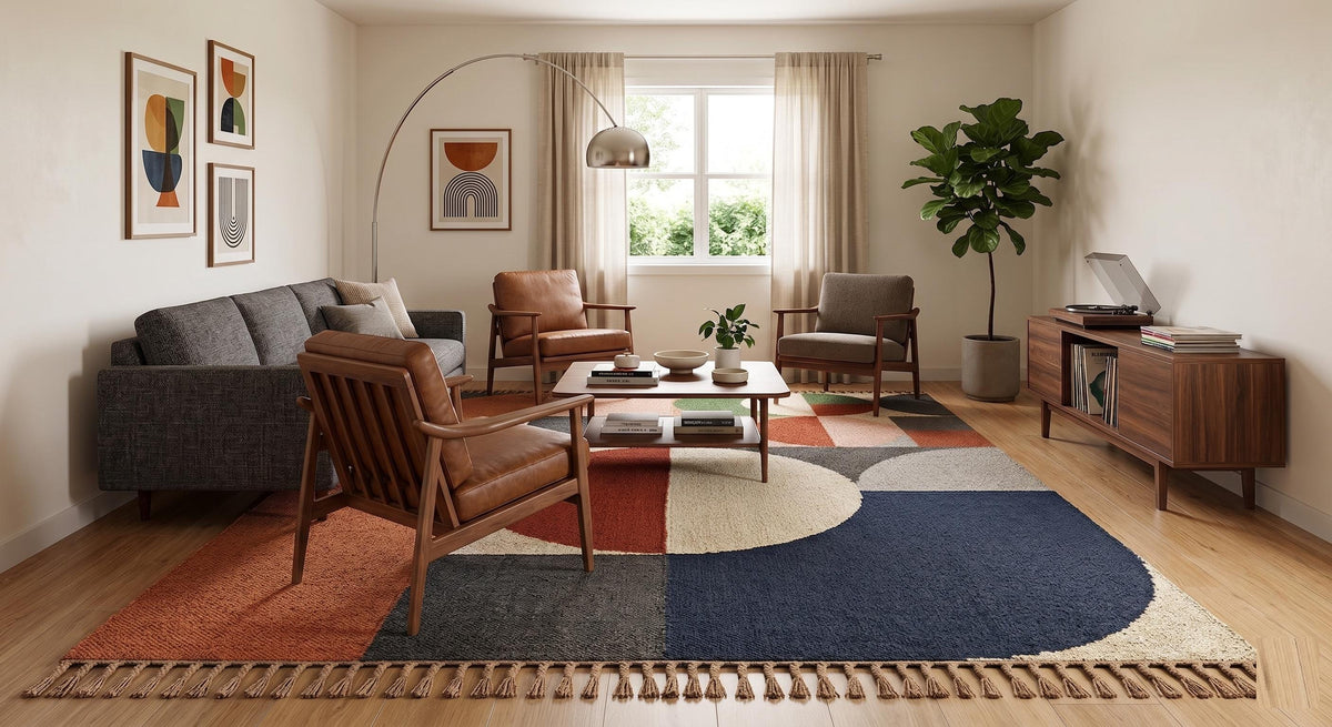 Hand Knotted Wool Area Rug – Modern Geometric Multicolor | Free Doorstep Delivery to USA (Made to Order)