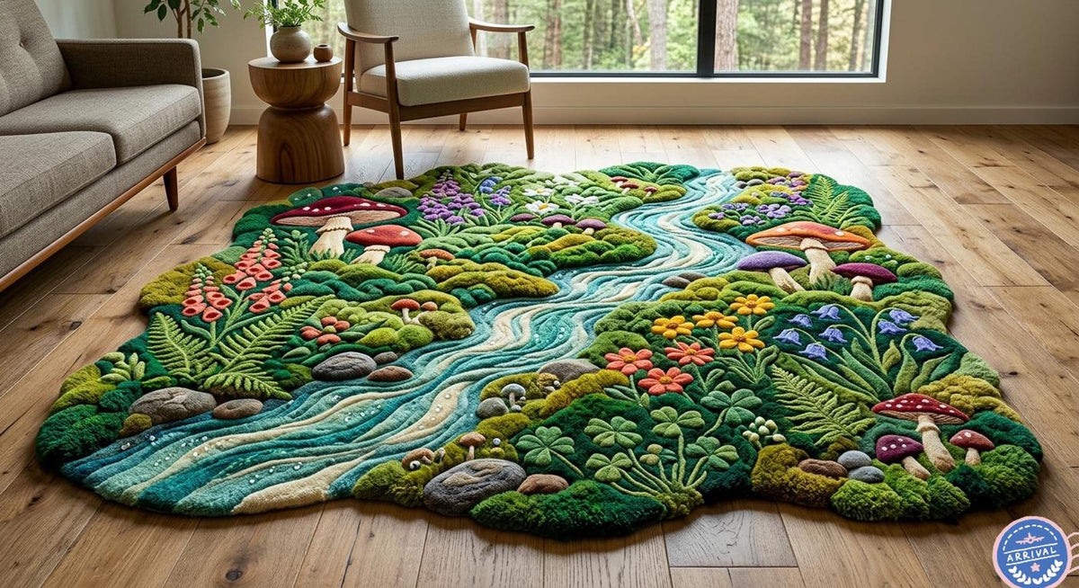 3D Moss Forest Rug, Hand-Tufted Wool Floor Covering, Organic Riverbed Design | 100% New Zealand Wool | Made to Order