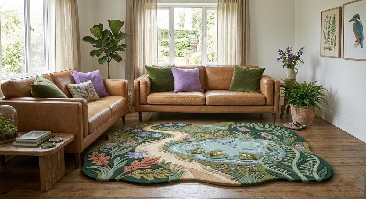 Frog Pond Area Rug, Cottagecore Mat for Fairycore Rooms, Hand Tufted Wool Woodland Decor | Made to Order