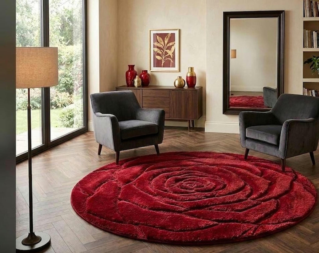 Sculpted Rose Mat, Handmade Wool Accent for Romantic Rooms, 3D Petal Texture | 100% New Zealand Wool | Made to Order