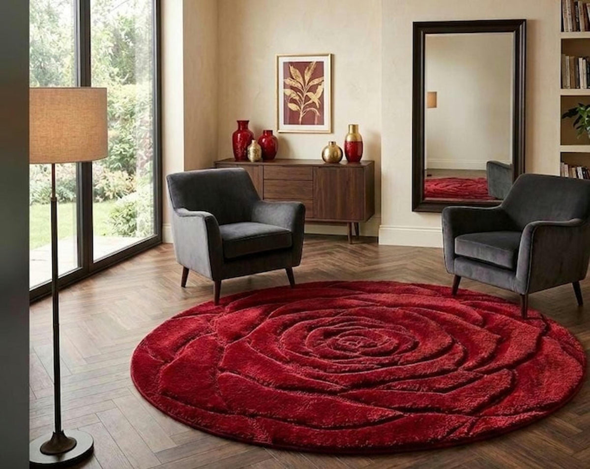 Sculpted Rose Mat, Handmade Wool Accent for Romantic Rooms, 3D Petal Texture | 100% New Zealand Wool | Made to Order