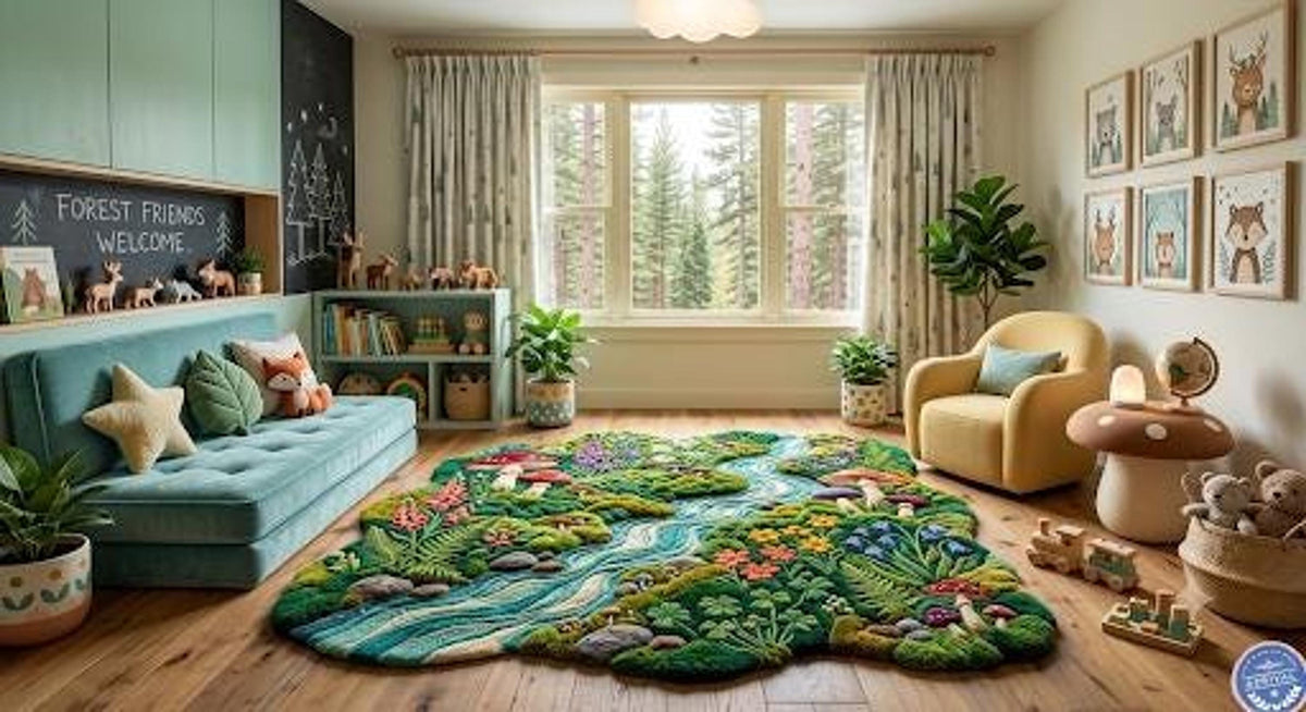 3D Moss Forest Rug, Hand-Tufted Wool Floor Covering, Organic Riverbed Design | 100% New Zealand Wool | Made to Order